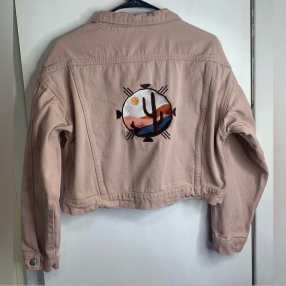 Miss Sparking Pink Denim Cactus Print Jacket Size Large - Picture 1 of 3